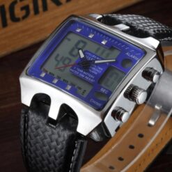 men's analog digital watch rubber strap, rectangular, stopwatch and alarm