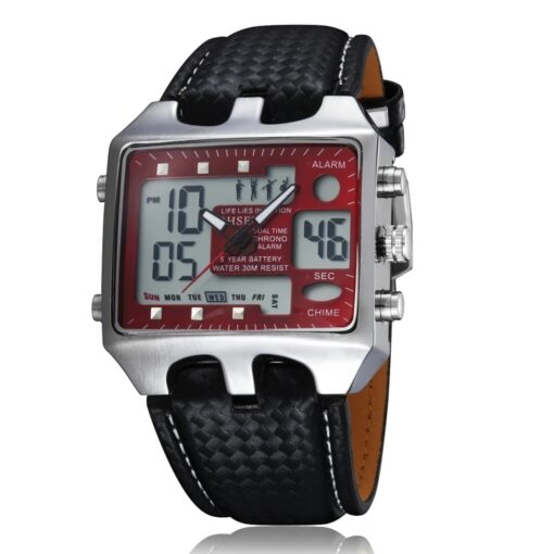 men's analog digital watch rubber strap, rectangular, stopwatch and alarm