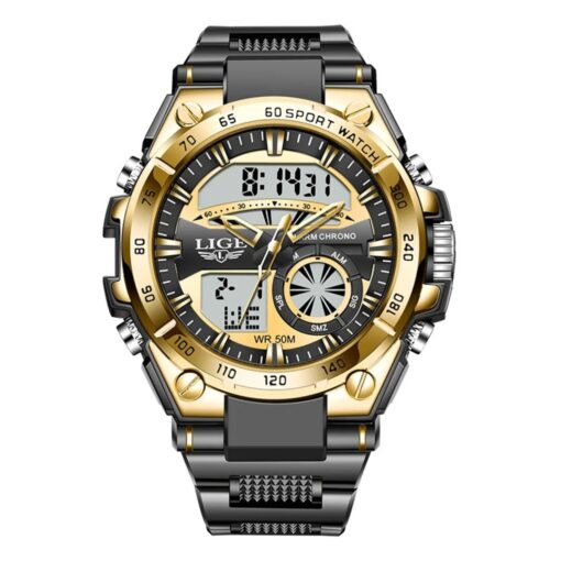 men's analog digital watch 45mm, stainless steel strap, water resistant