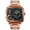 anadigi sport men's watch 48mm rectangular, stainless steel strap, glass crystal, water resistant