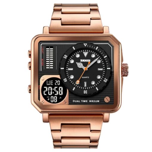 anadigi sport men's watch 48mm rectangular, stainless steel strap, glass crystal, water resistant