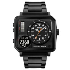 anadigi sport men's watch 48mm rectangular, stainless steel strap, glass crystal, water resistant
