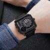 anadigi sport men's watch 48mm rectangular, stainless steel strap, glass crystal, water resistant