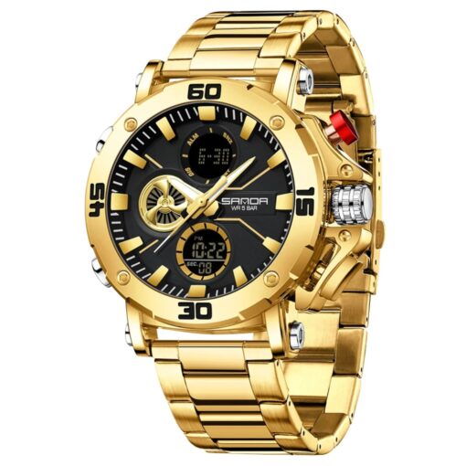 anadigi sport men's watch 48mm stainless steel strap, chronograph, backlight