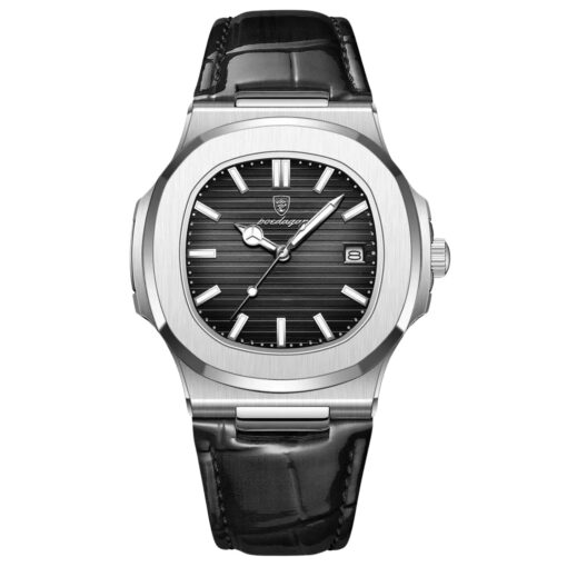 men's analog watch leather strap, 44mm dial, water resistant