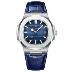 men's analog watch leather strap, 44mm dial, water resistant