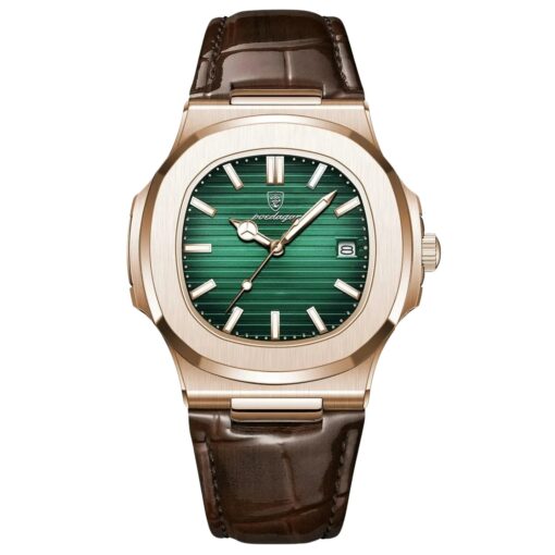 men's analog watch leather strap, 44mm dial, water resistant