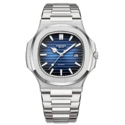 men's analog watch stainless steel strap, 44mm round case, luminous hands, water resistant