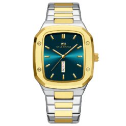 men's analog watch stainless steel strap, rectangular hardlex crystal, water resistant