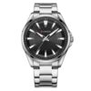 men's analog watch stainless steel strap, round hardlex crystal, luminous hands, water resistant