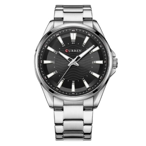 men's analog watch stainless steel strap, round hardlex crystal, luminous hands, water resistant