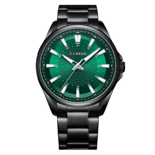 men's analog watch stainless steel strap, round hardlex crystal, luminous hands, water resistant