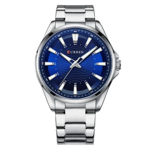 men's analog watch stainless steel strap, round hardlex crystal, luminous hands, water resistant