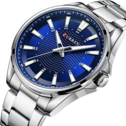 men's analog watch stainless steel strap, round hardlex crystal, luminous hands, water resistant