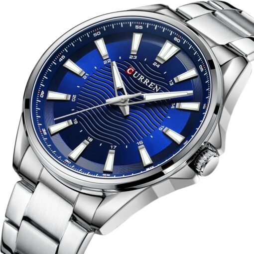 men's analog watch stainless steel strap, round hardlex crystal, luminous hands, water resistant