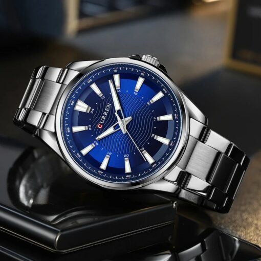 men's analog watch stainless steel strap, round hardlex crystal, luminous hands, water resistant