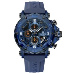 men's analog watch silicone strap, 49mm dial, chronograph, luminous hands
