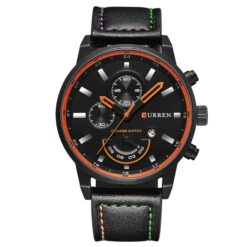 men's analog watch leather strap, 45mm hardlex crystal, water resistant