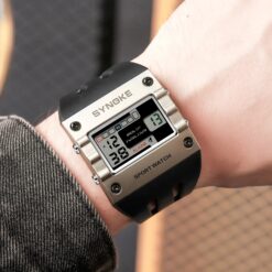 men's digital watch 46mm square led display, alarm, stopwatch, backlight, water resistant