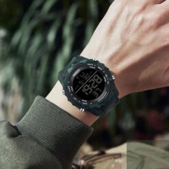men's digital watch silicone strap, 49mm led display, stopwatch, alarm, water resistant