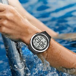 men's digital watch 45mm alloy metal display, alarm, backlight, water resistant