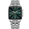 men's analog watch – stainless steel strap, square case 44mm, chronograph, luminous hands, water resistant