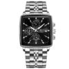 men's analog watch – stainless steel strap, square case 44mm, chronograph, luminous hands, water resistant