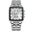 men's analog watch – stainless steel strap, square case 44mm, chronograph, luminous hands, water resistant