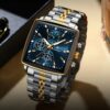 men's analog watch – stainless steel strap, square case 44mm, chronograph, luminous hands, water resistant