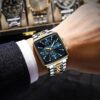 men's analog watch – stainless steel strap, square case 44mm, chronograph, luminous hands, water resistant
