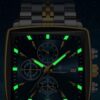 men's analog watch – stainless steel strap, square case 44mm, chronograph, luminous hands, water resistant
