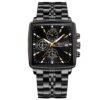 men's analog watch – stainless steel strap, square case 44mm, chronograph, luminous hands, water resistant
