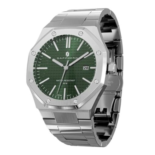 men's analog watch – stainless steel bracelet, luminous hands, water resistant