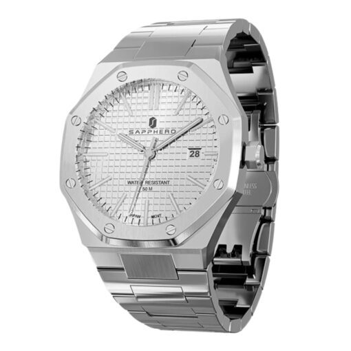 men's analog watch – stainless steel bracelet, luminous hands, water resistant