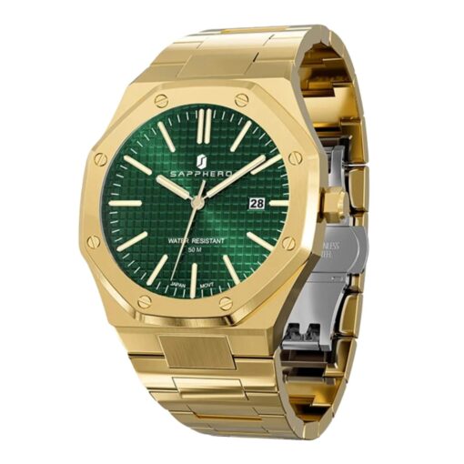 men's analog watch – stainless steel bracelet, luminous hands, water resistant