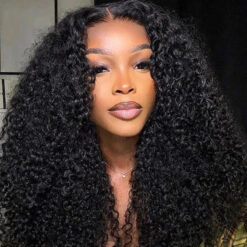 300% Density Curly Human Hair Wig – Double Drawn, 13×4 Lace Front, Natural Black